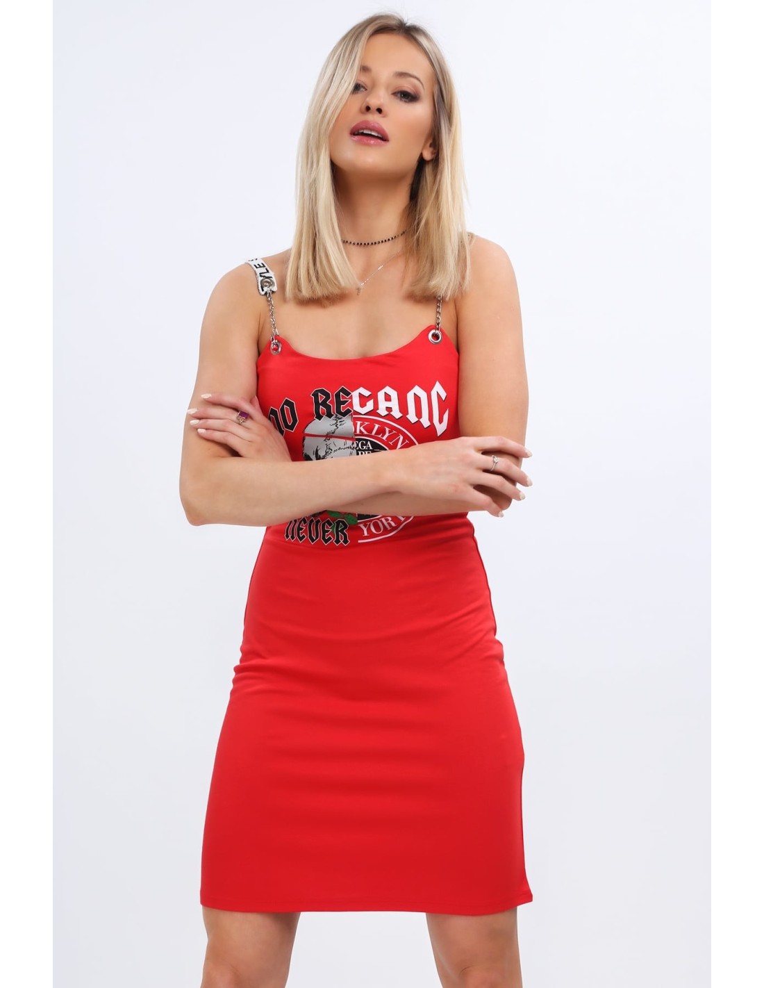 Rotes Kleid mit taillierter Applikation MP62114 – Online-Shop – Boutique